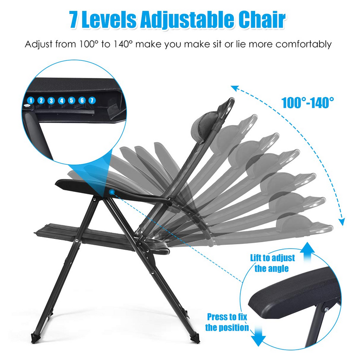 Giantex Set of 2 Patio Dining Chairs, Folding Lounge Chairs with 7 Level Adjustable Backrest