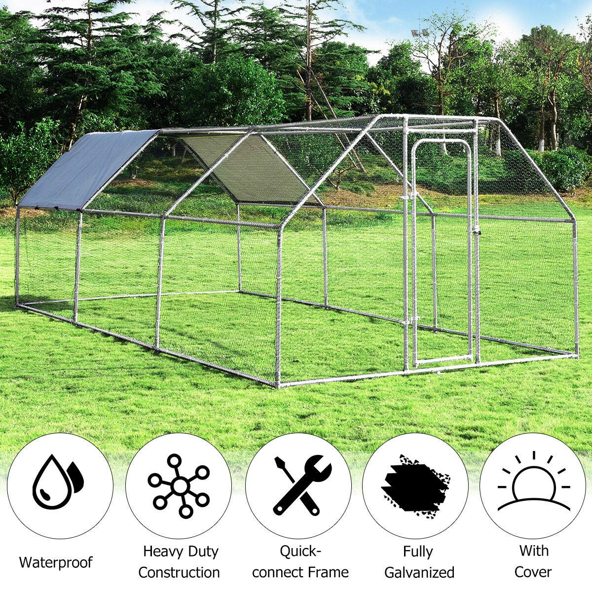 Giantex Large Metal Chicken Coop Walk-in Chicken Coops Hen Run House Shade Cage with Waterproof and Anti-Ultraviolet Cover for Outdoor Backyard