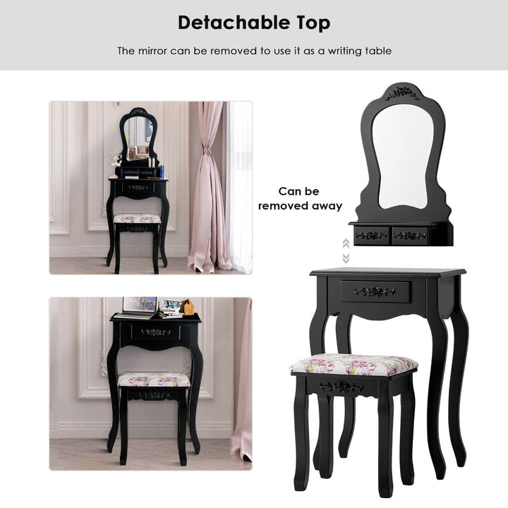 Vanity Set with 3 Drawers and Cushioned Stool