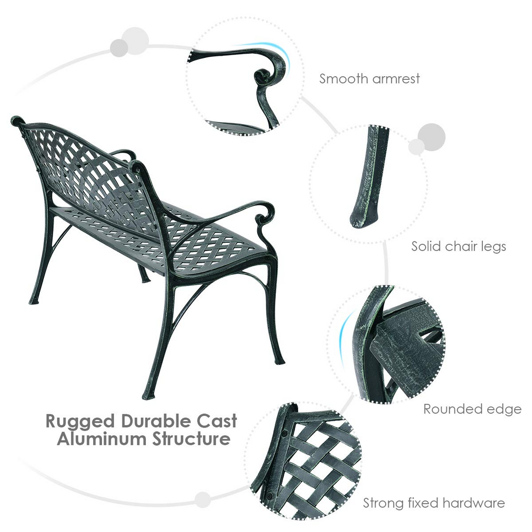 Giantex 40" Outdoor Antique Garden Bench Aluminum Frame Seats Chair Patio Garden Furni(Ancient Green)