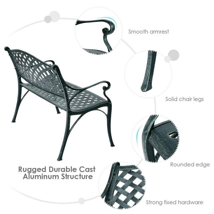 Giantex 40" Outdoor Antique Garden Bench Aluminum Frame Seats Chair Patio Garden Furni(Ancient Green)