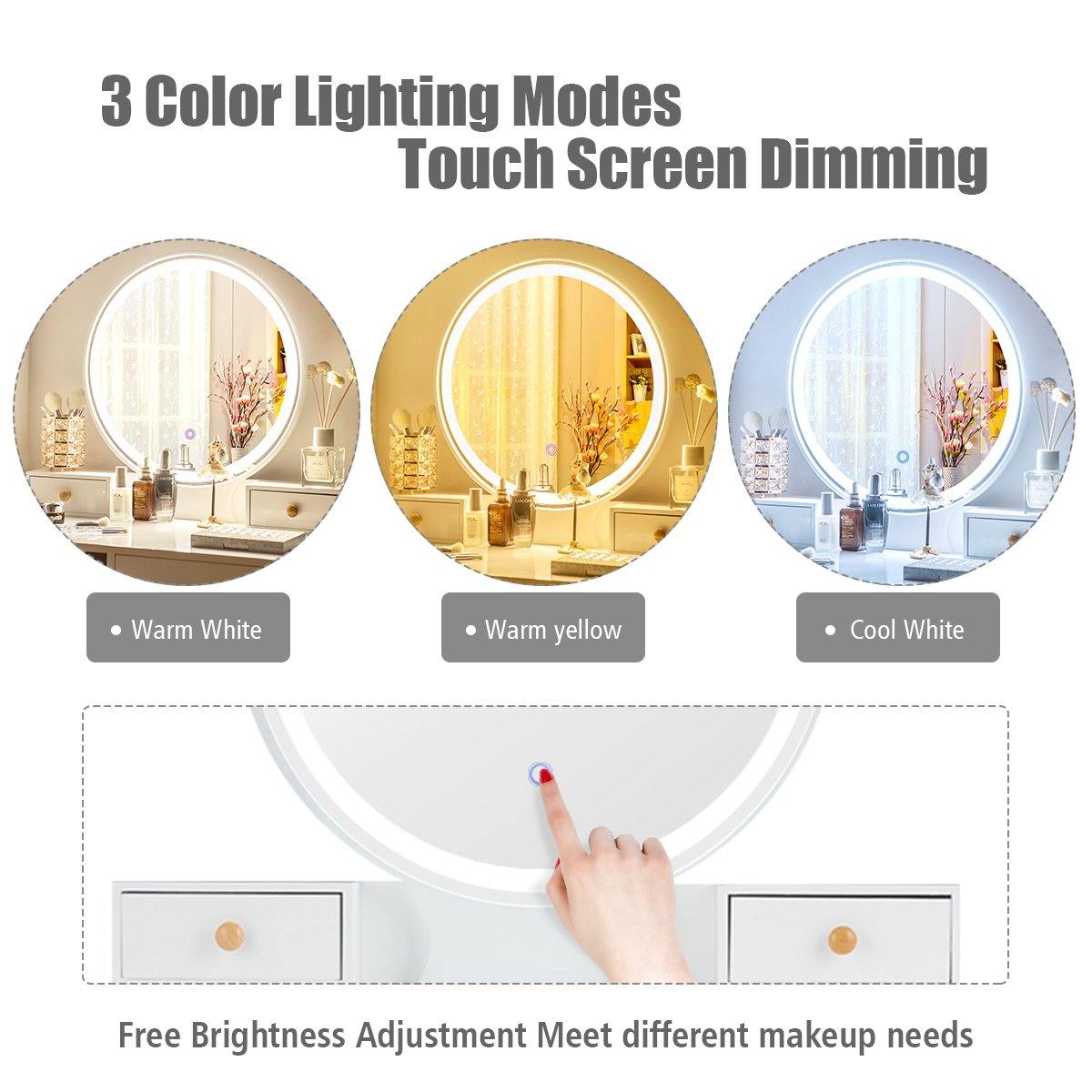 Vanity Set with Lighted Mirror 3 Color-Touch Screen Dimming Mirror - Giantexus