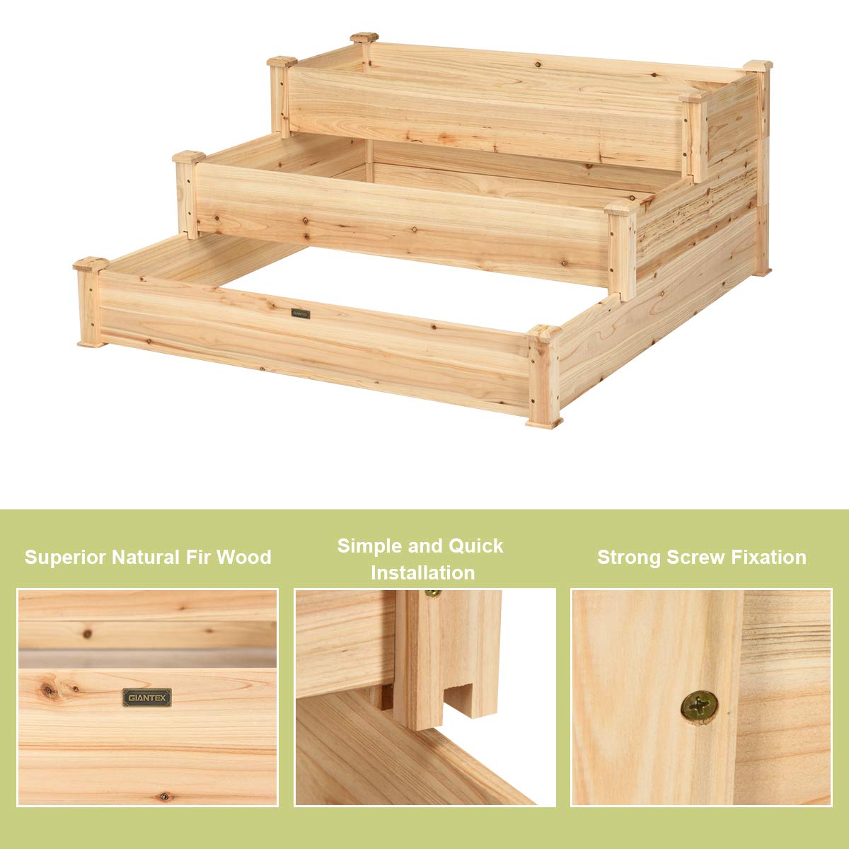 3 Tier Raised Garden Bed, 49'' x 49'' x 22"  (L x W x H)