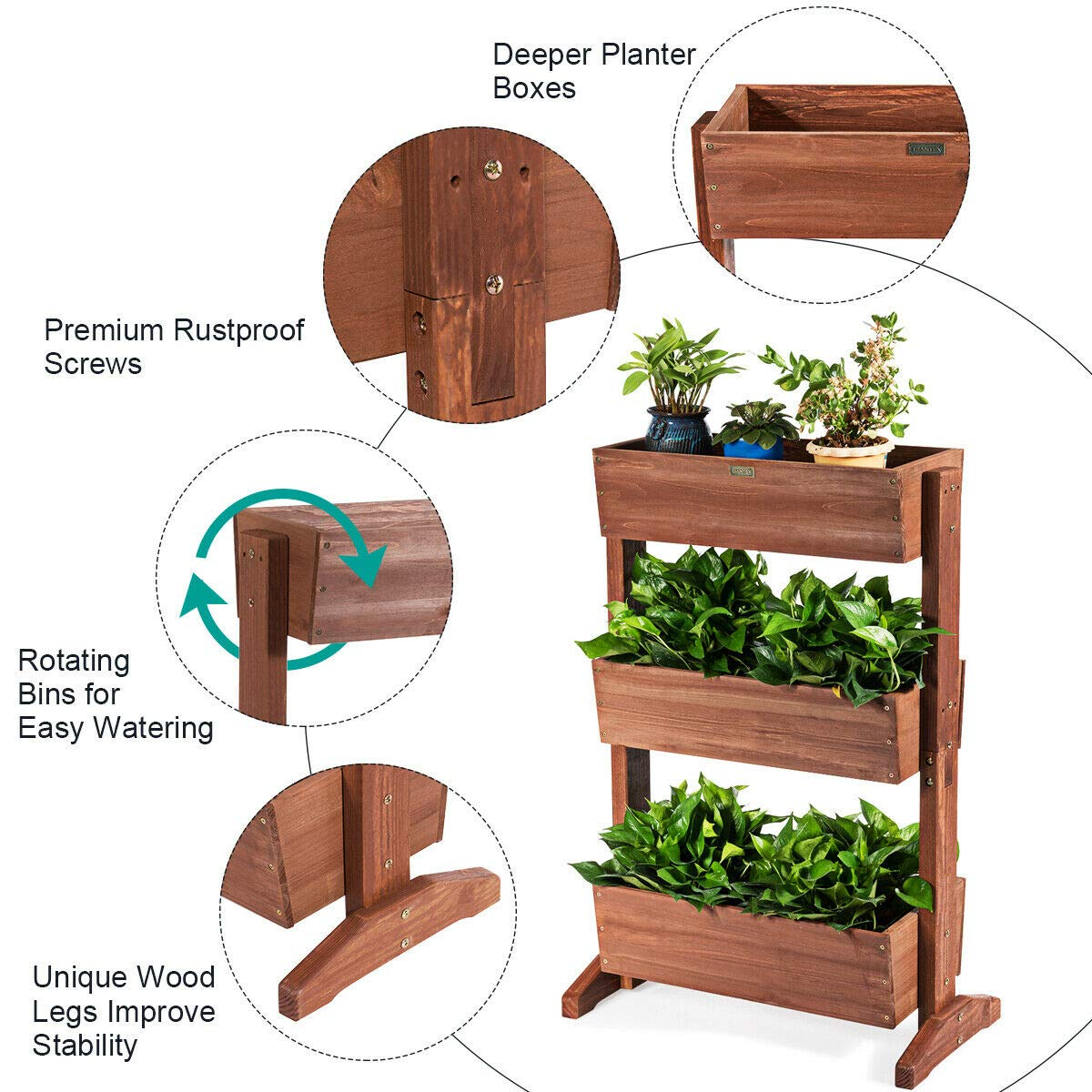 Giantex Classification Storage Box Shelf for Indoor Outdoor Flower Stand (Nut-brown)