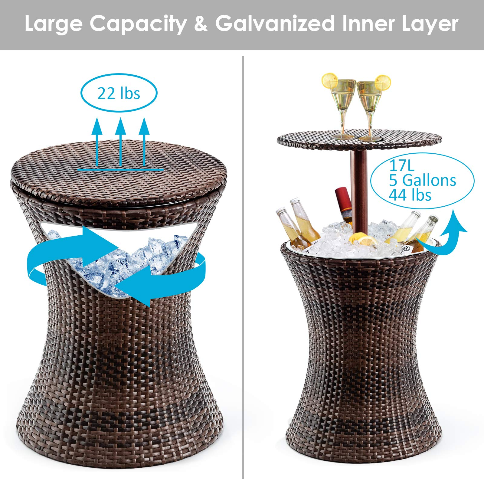 Giantex Outdoor Cool Bar Rattan Style Patio Cool Bar Table Adjustable Height
