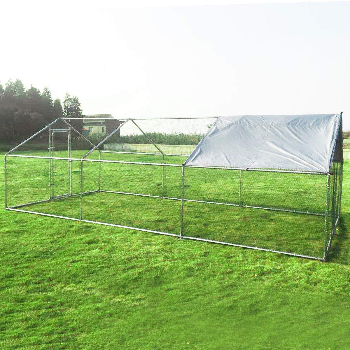 Large Metal Chicken Run w/ Anti-Ultraviolet Cover for Outdoor
