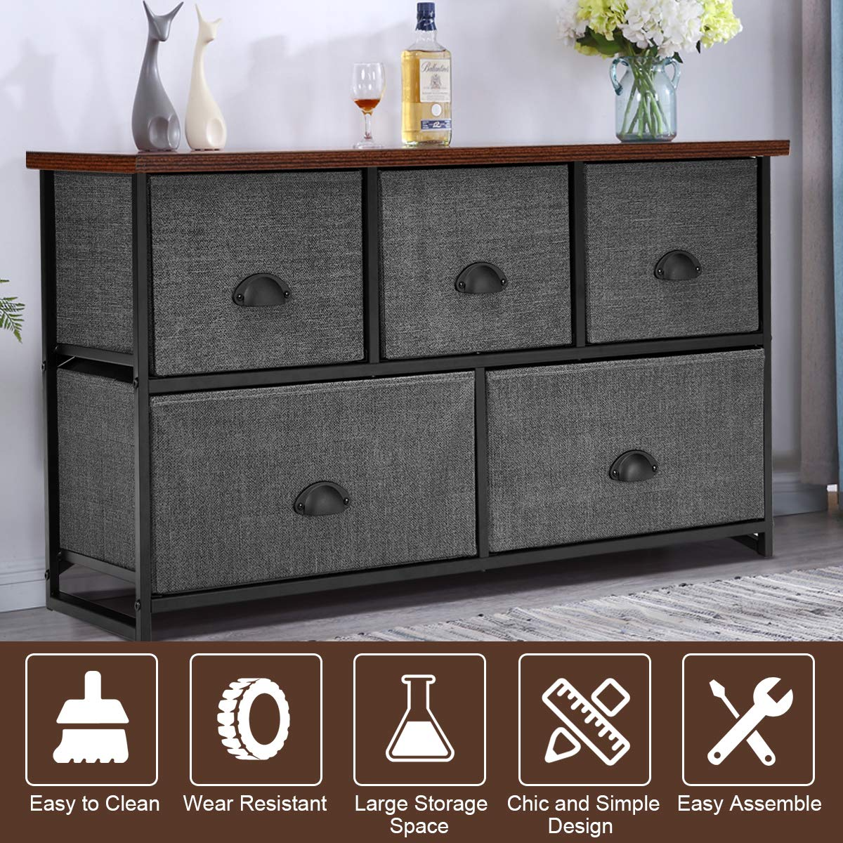 Giantex Dresser Storage Tower W/ 5 Foldable Cloth Storage Cubes