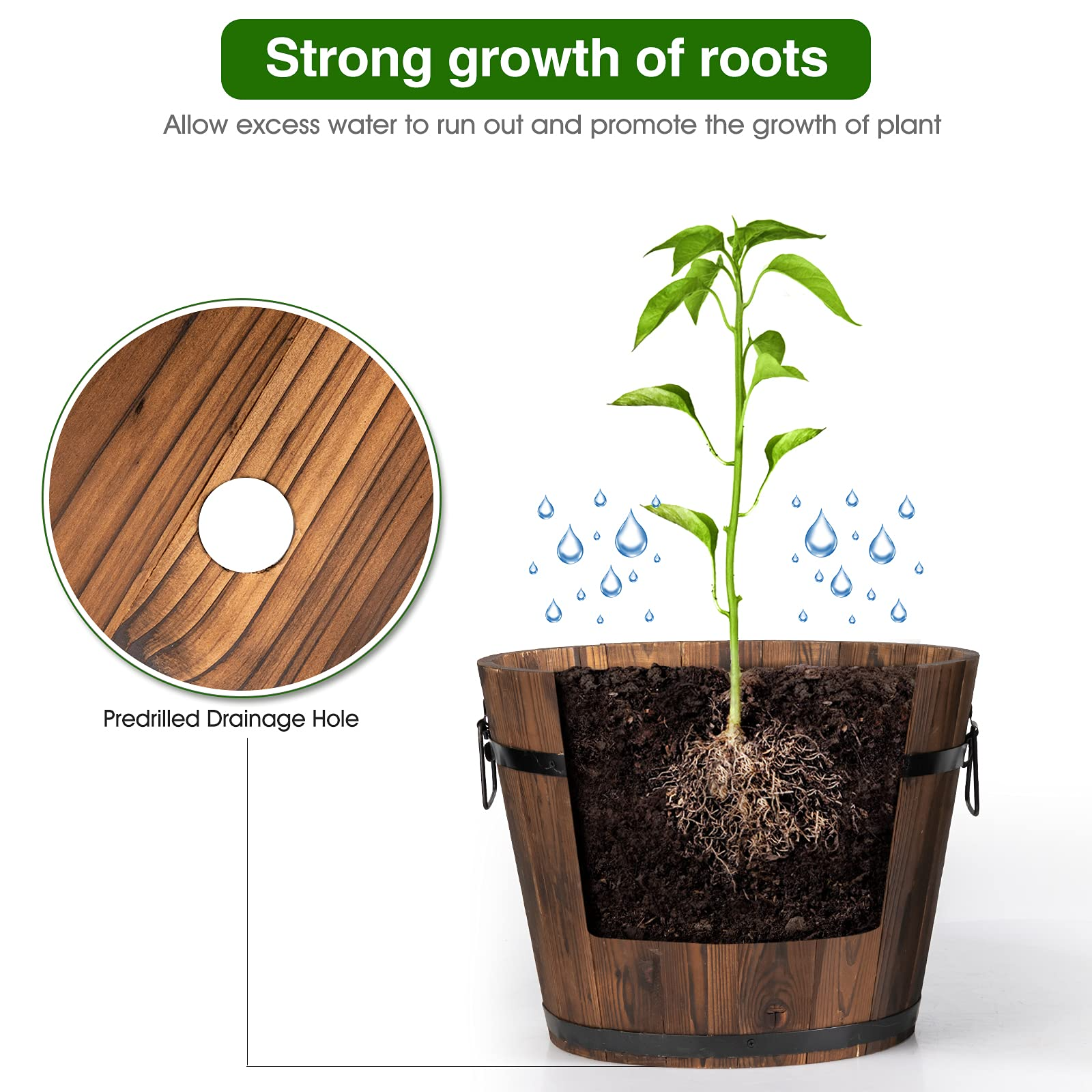 3 Pieces Wood Bucket Raised Beds for Plants Herbs Veggies