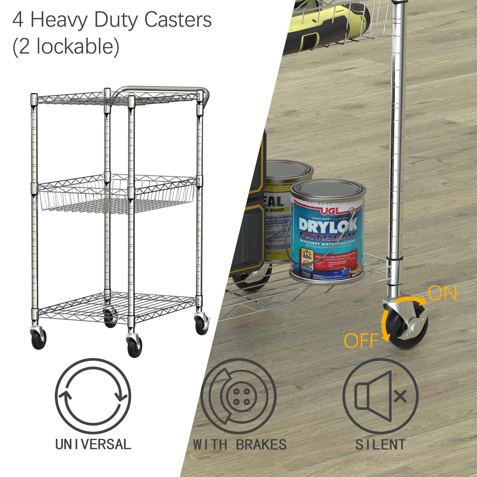 Giantex 3-Tier Rolling Utility Cart, Kitchen Island Cart on Wheels
