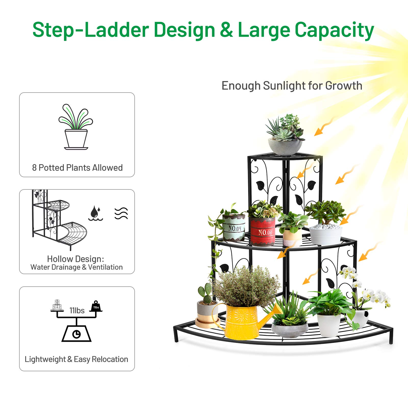 3 Tiers Corner Shelf Metal Plant Stand - Giantex