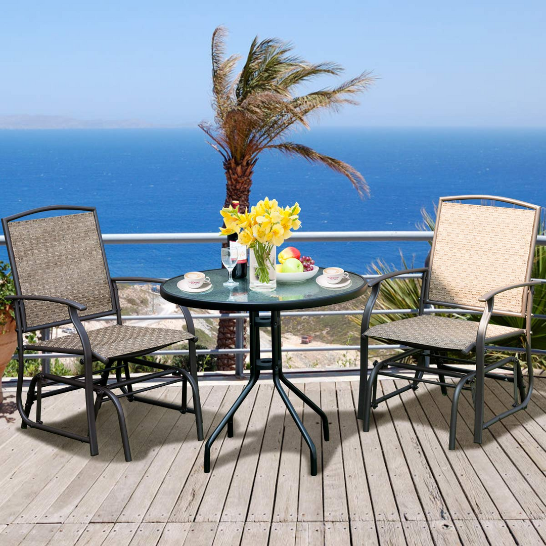 Giantex 3PCS Patio Swing Glider Set with One Glass Table W/Umbrella Hole & Two Rocking Chairs 3 -Piece