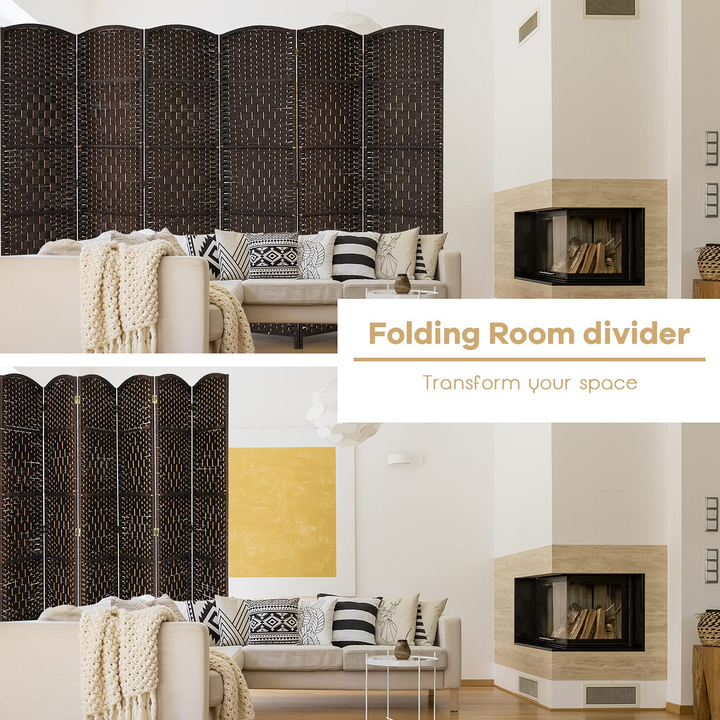 Giantex 6 Panel 6 Ft Tall Room Divider, Freestanding Wood Partition Room Dividers (Black/Brown) - Giantexus