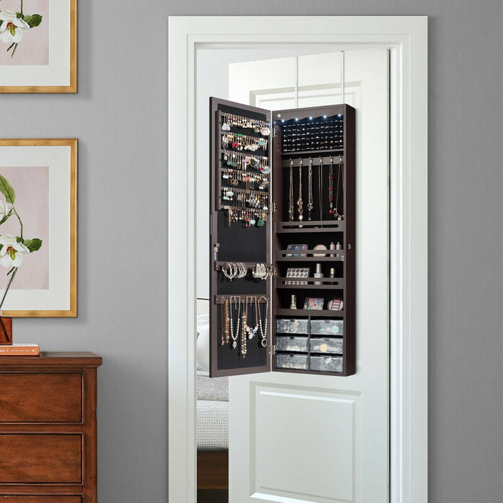 CHARMAID | 5 LEDs Jewelry Armoire Wall Mounted/Door Hanging Mirror - Giantexus