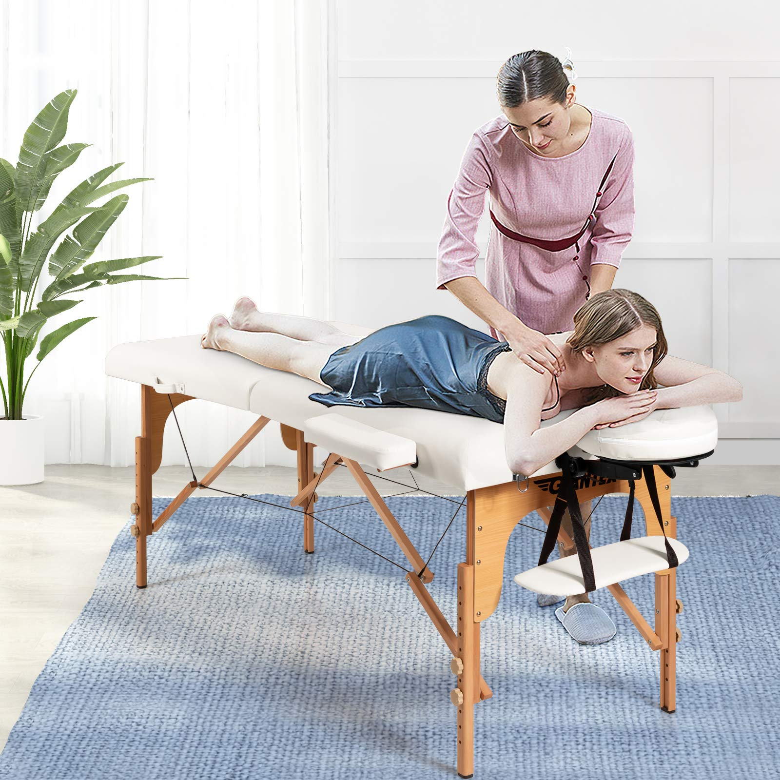Portable Massage Bed with Adjustable Height Headrest Giantex