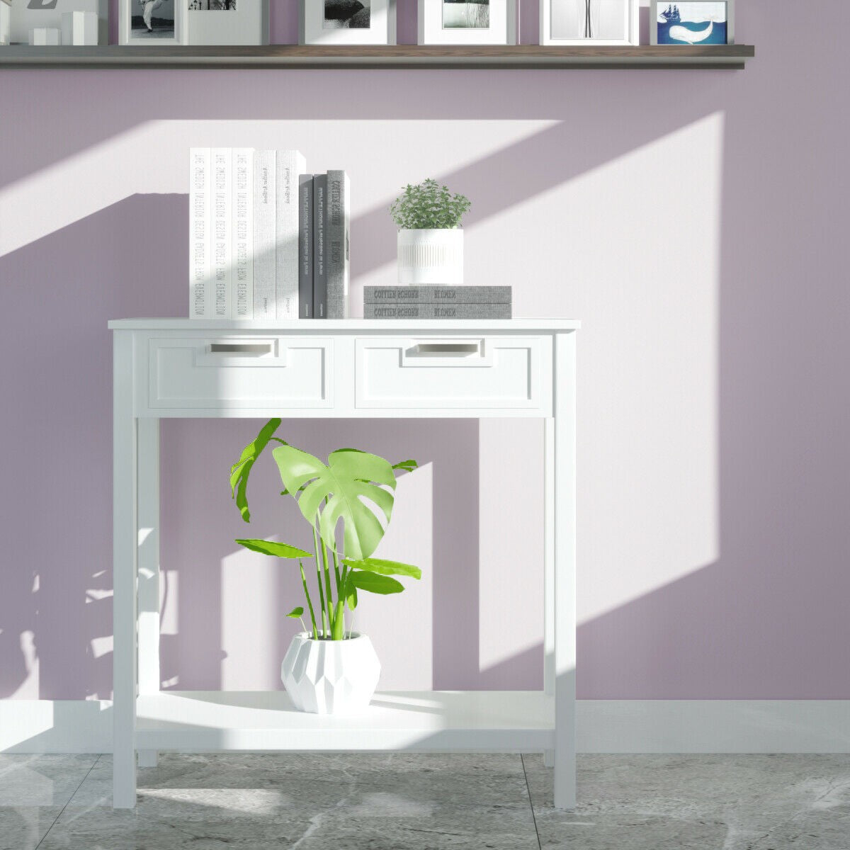 Console Sofa Table with 2 Drawers and Bottom Shelf