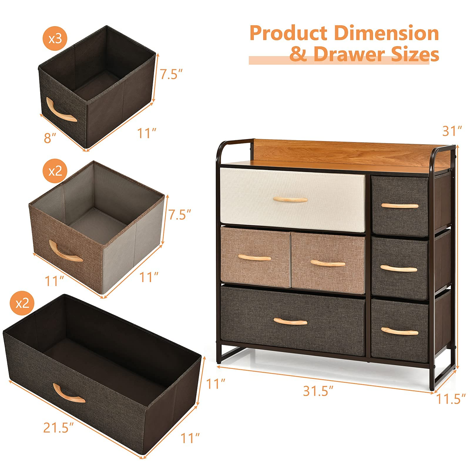 Giantex 7 Drawer Dresser Storage Tower with Fold-able Fabric Drawers