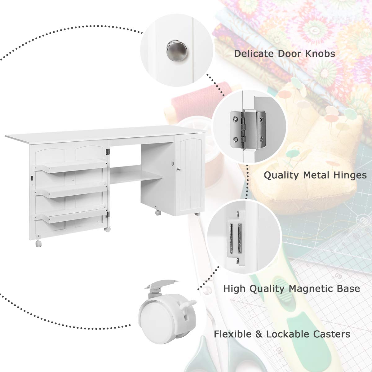 Giantex Folding Sewing Table, Large Sewing Craft Cart ( 62.5''x20''x29'')