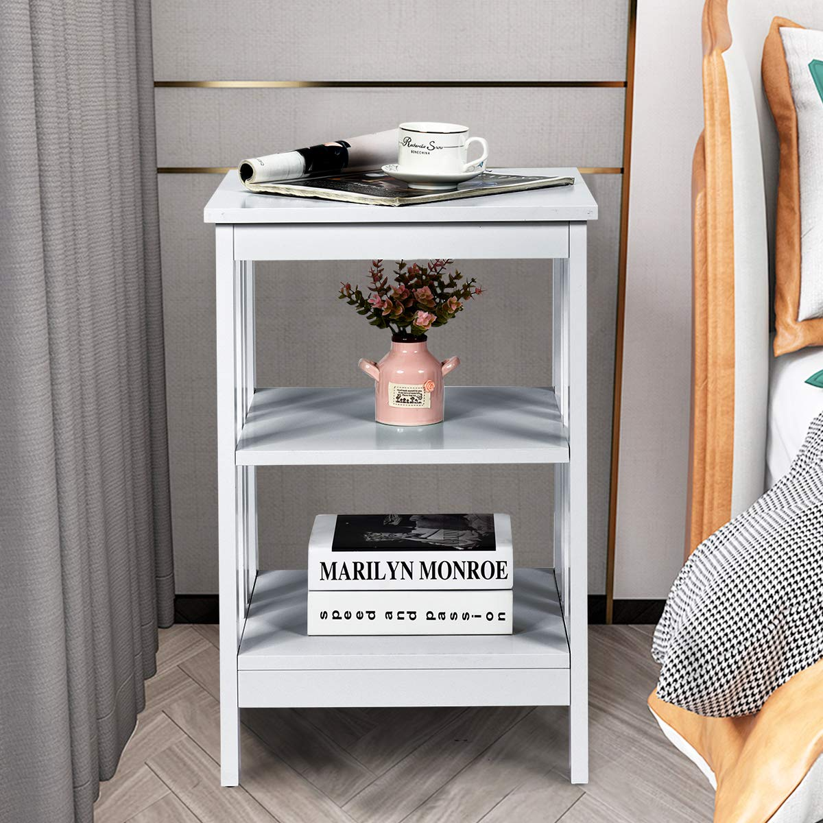 Giantex Nightstand 3-Tier Sofa Side Table W/Reinforced Bars and Stable Structure