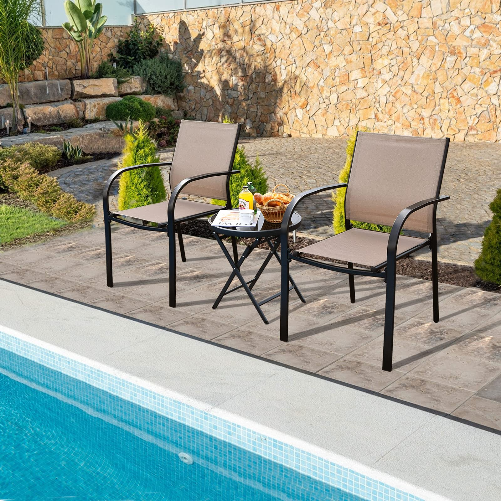 Comfortable 2 Pack Bistro Chairs for Porch Garden Backyard Poolside