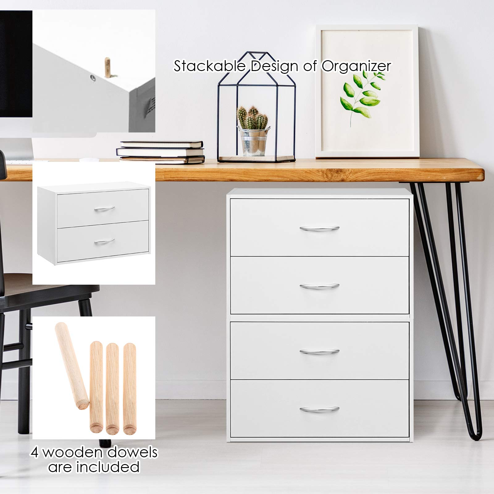 Giantex Dressers Stackable 2 Drawer Horiztonal Organizer W/Handles Dresser Tower, White