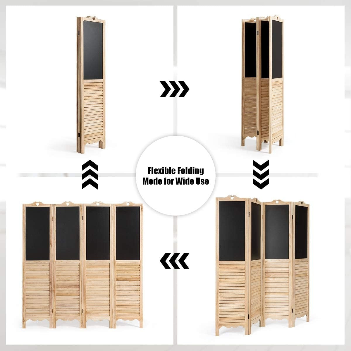 Giantex 5.7 Ft Folding Screen, 4 Panel Screen Room Divider w/ Chalkboard Panels (Natural) - Giantexus