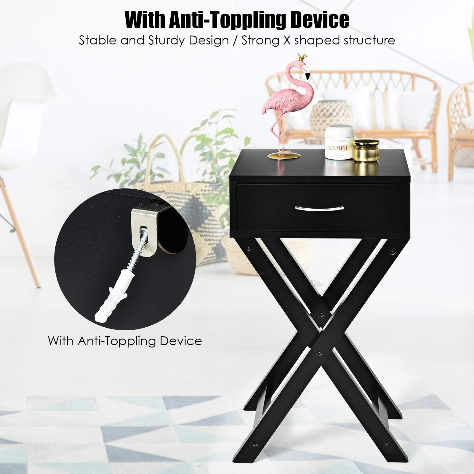 Giantex Nightstand with Drawer X-Shaped Design Sofa Side Table