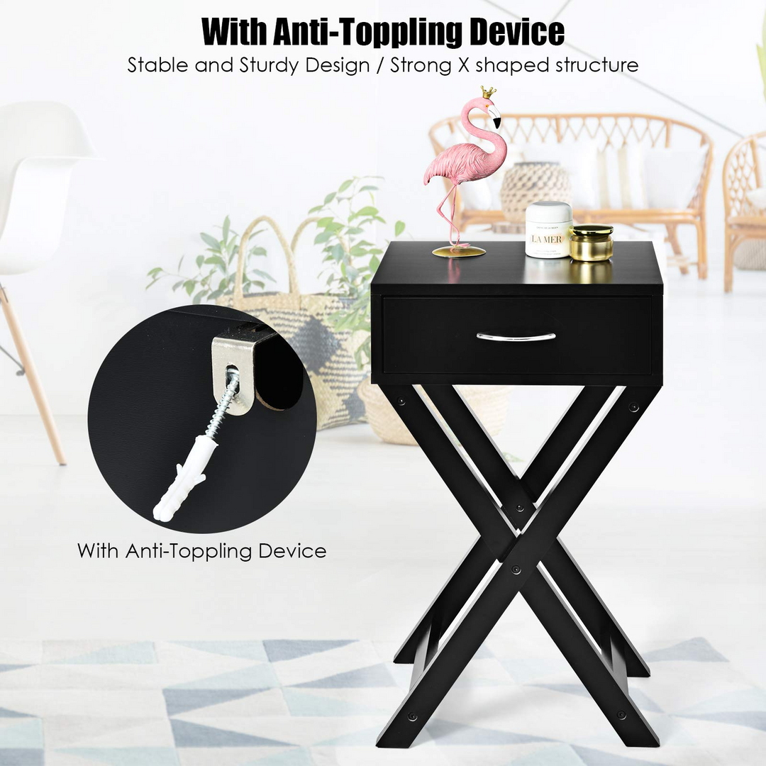 Giantex Nightstand with Drawer X-Shaped Design Sofa Side Table