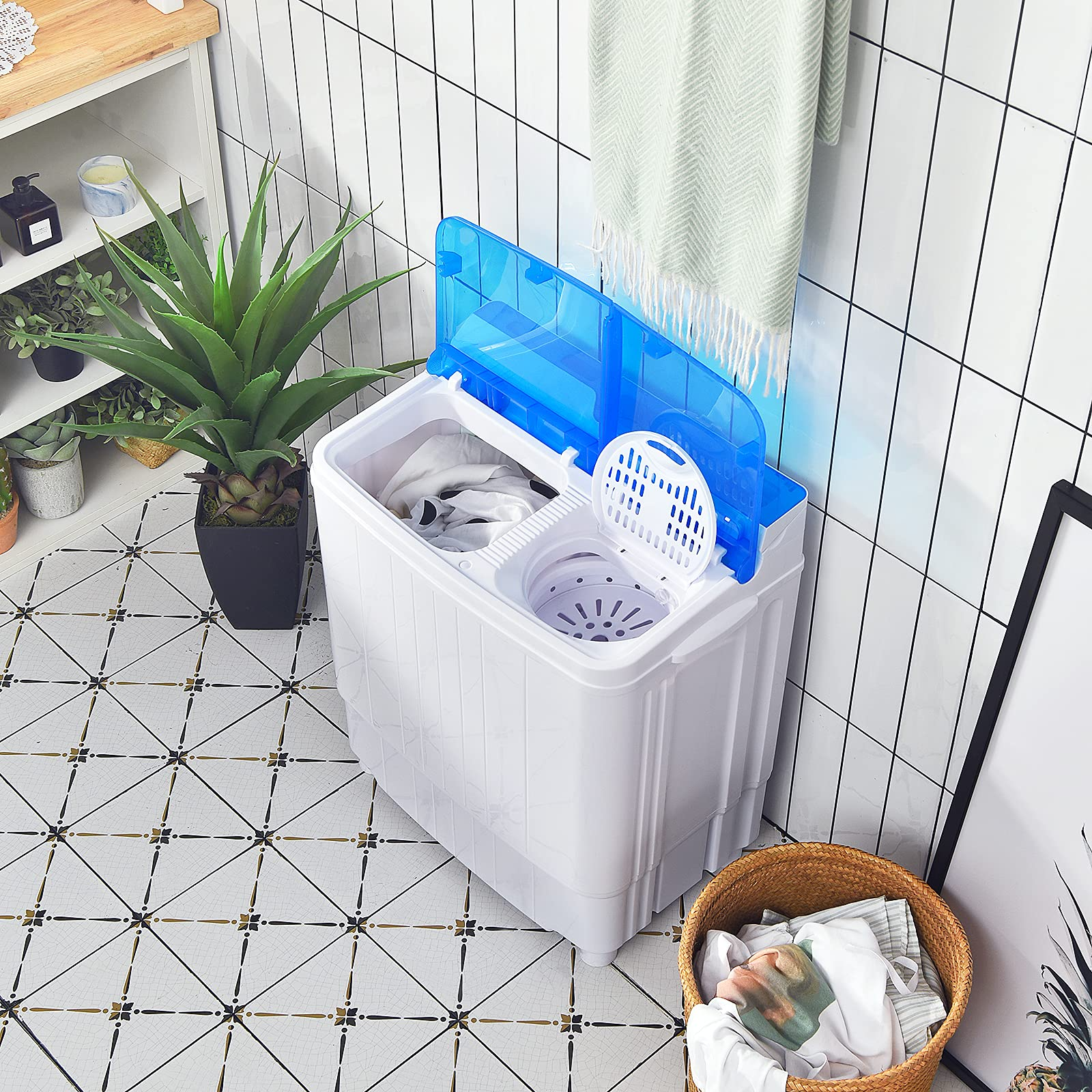 Semi-Automatic Wash and Spin Cycle for Apartment Dorm Camping RV (blue)