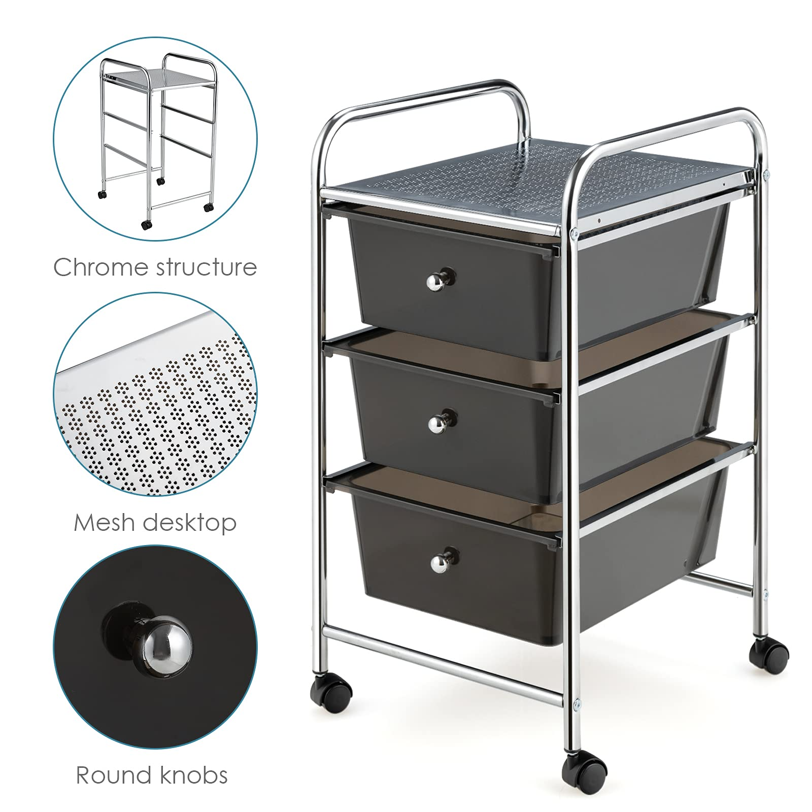 Giantex Rolling Cart with Drawers, Craft Organizer with Wheels, 3 Drawer Storage Container Bins