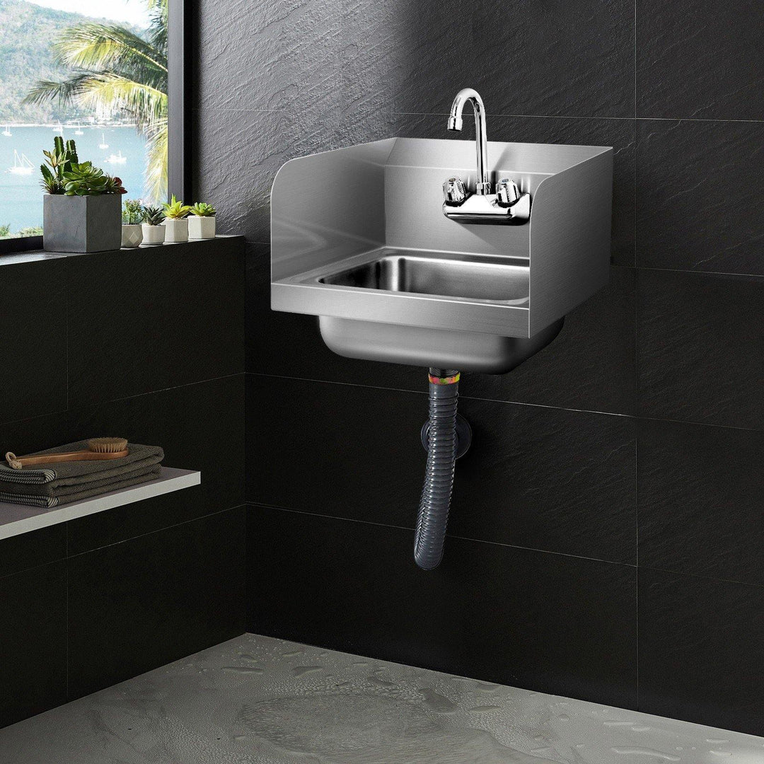 Giantex Stainless Steel Hand Washing Sink, Wall Mount Hand Sink w/ Faucet, 17" x 15" - Giantexus