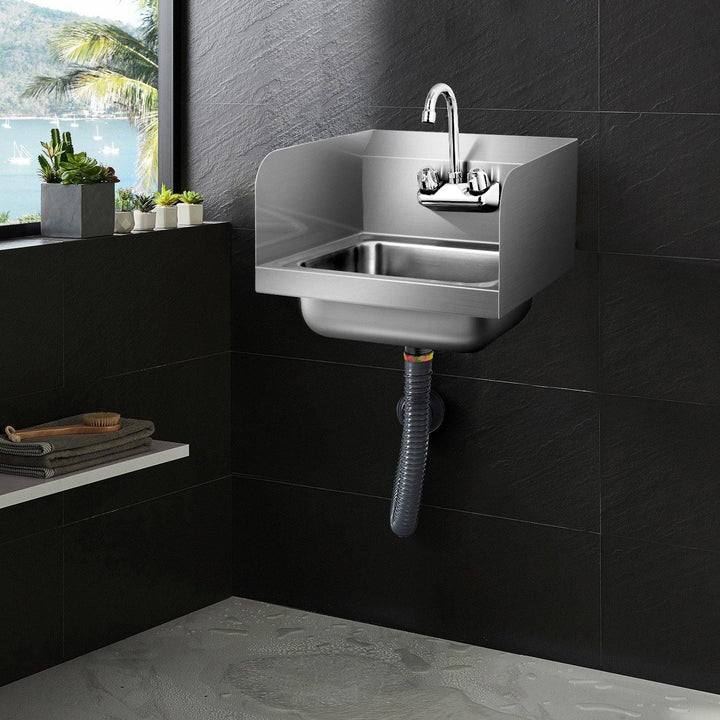 Giantex Stainless Steel Hand Washing Sink, Wall Mount Hand Sink w/ Faucet, 17" x 15" - Giantexus