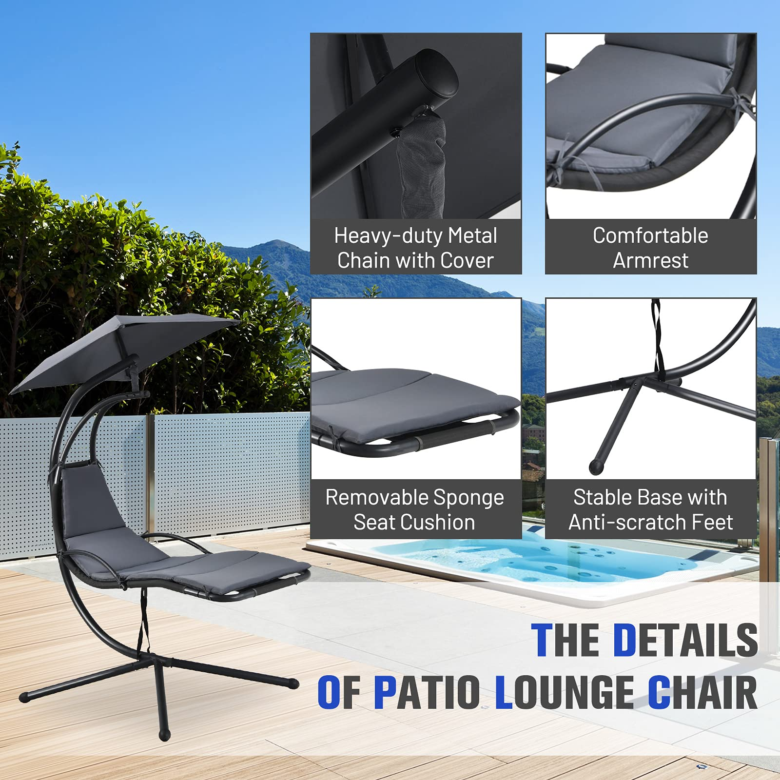Giantex Hanging Arc Chaise Hammock for Patio Poolside Backyard Garden Porch