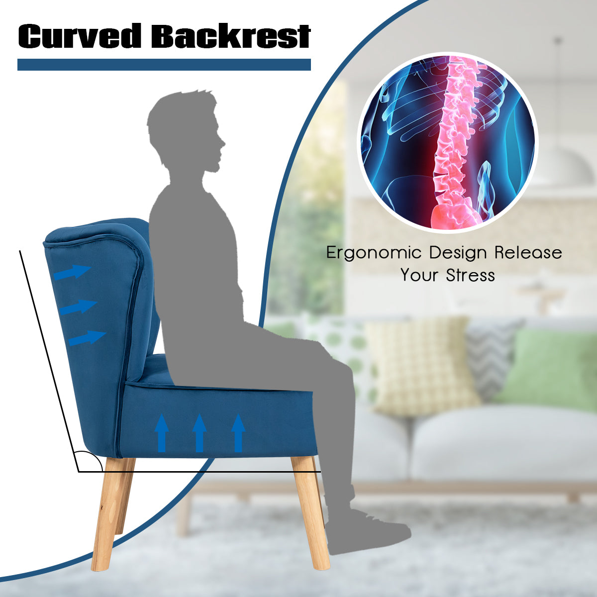 Velvet Accent Chair with Ottoman for Living Reading Room Bedroom - Giantexus