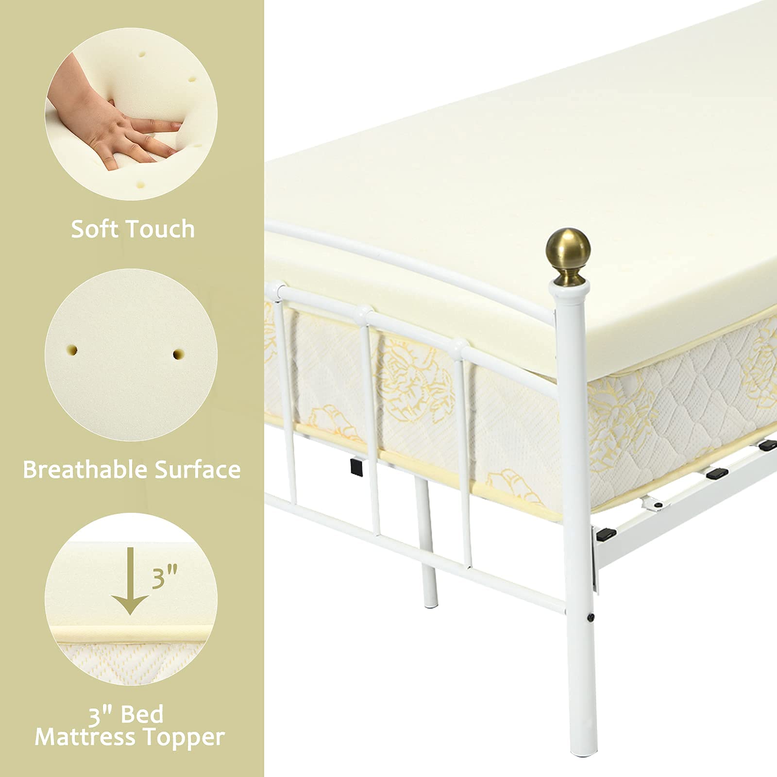 Giantex Bed Mattress Topper 3 Inch Thickness Soft Mattress Pad