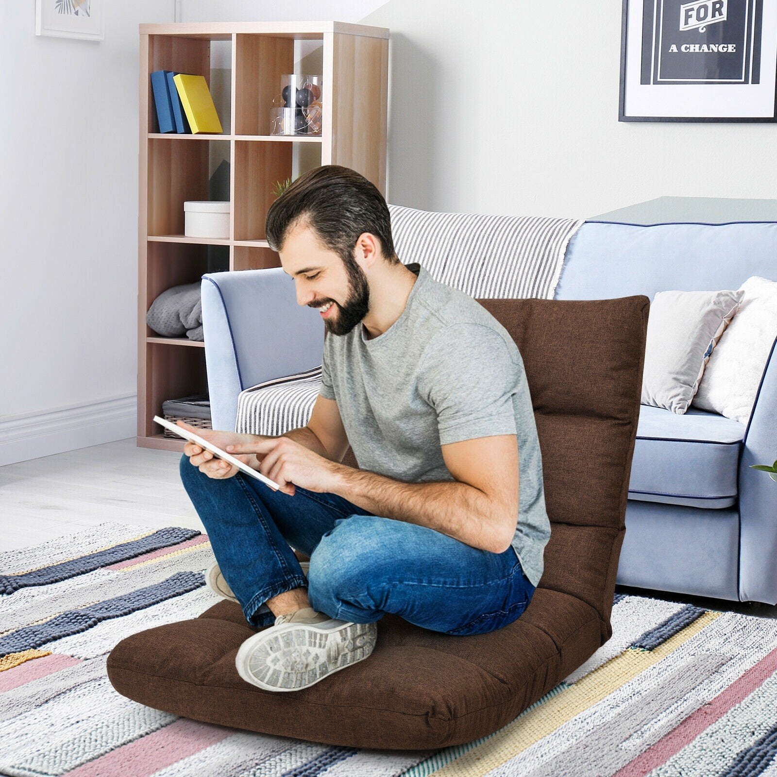 Adjustable Floor Gaming Sofa Chair 14-Position Cushioned Folding - Giantexus