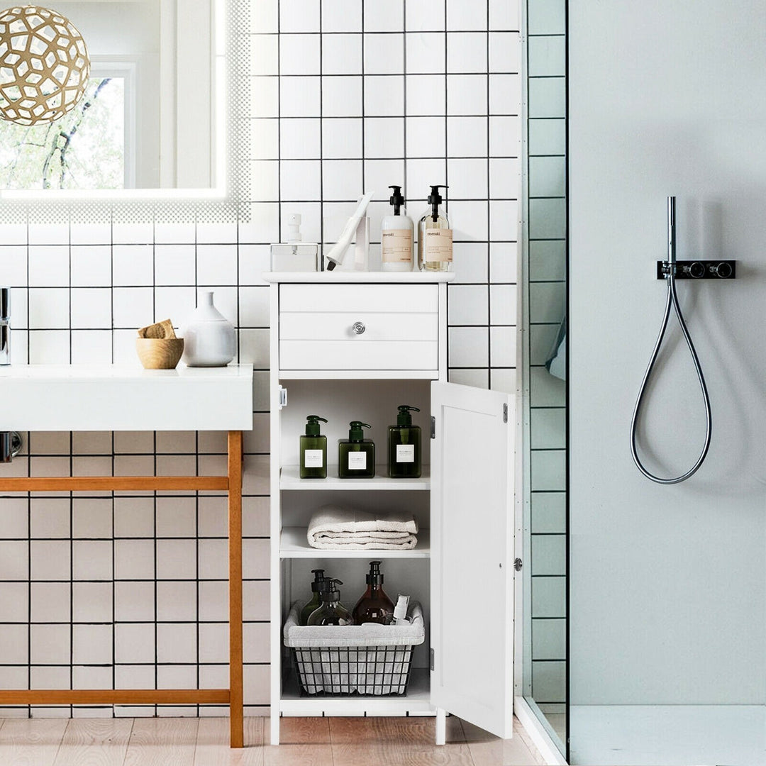 Bathroom Floor Storage Cabinet with Adjustable Shelf &amp; Large Drawer