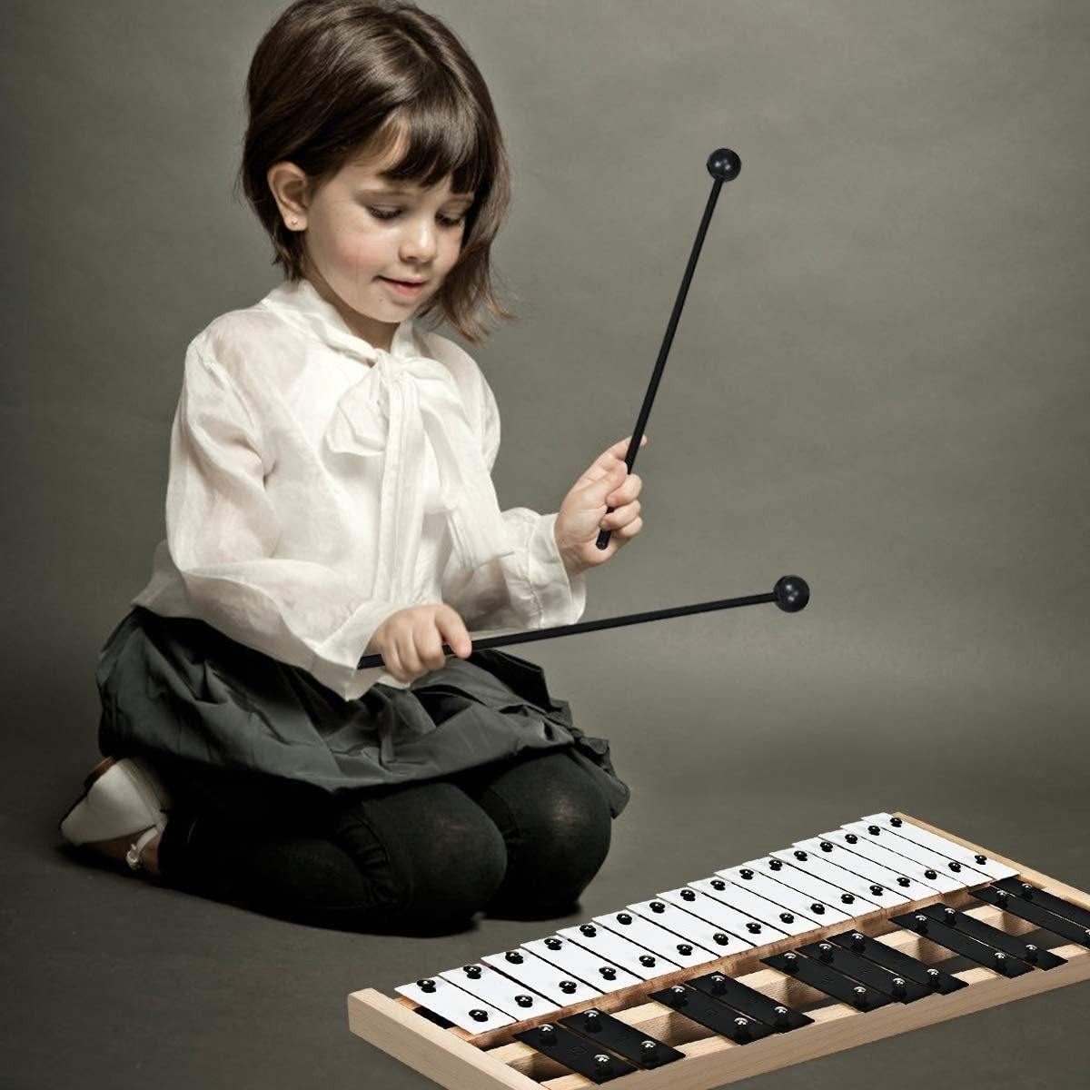 27 Note Glockenspiel Xylophone, Percussion Instrument with Wood Base - Giantexus