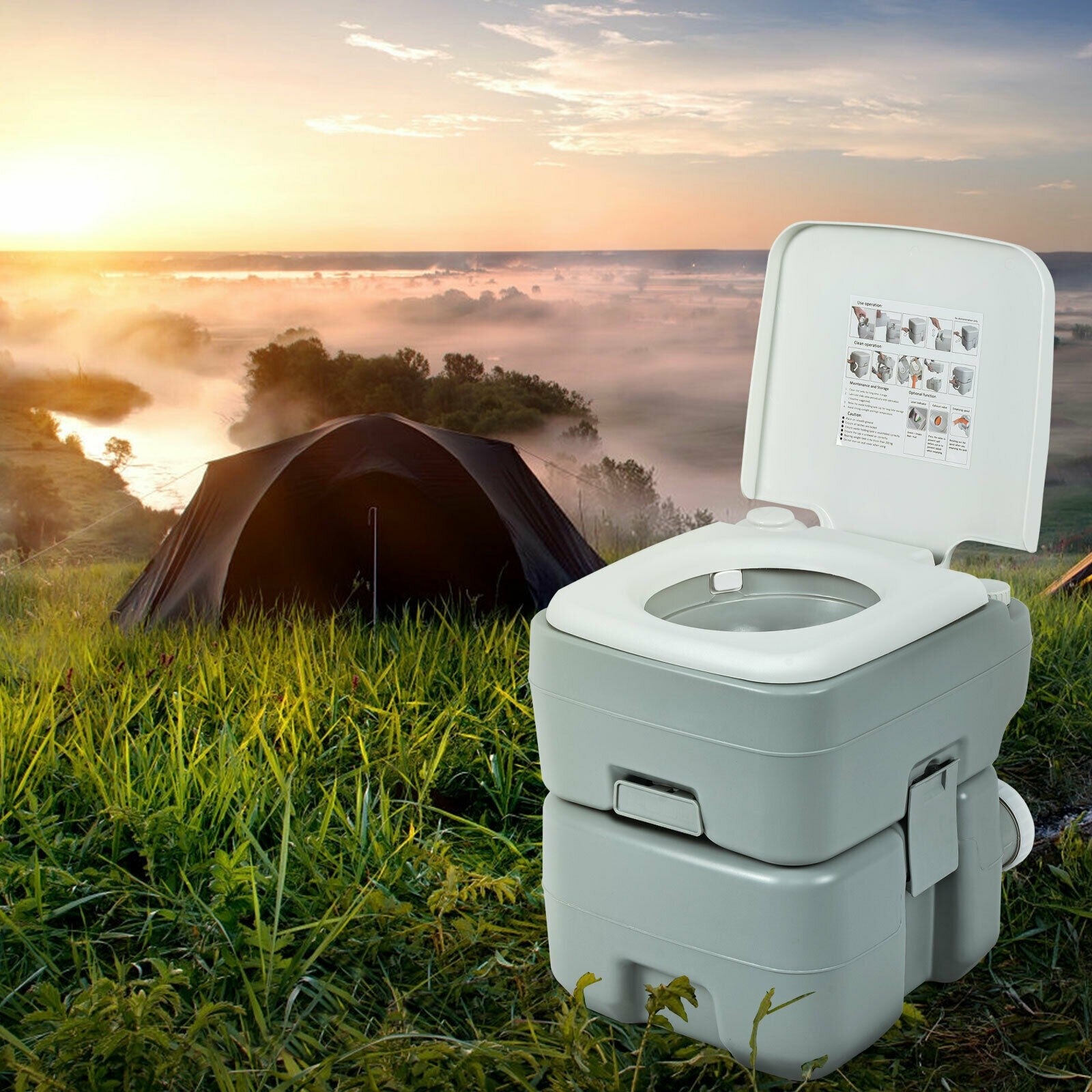 Portable Toilet 5.3 Gallon with Powerful Push Pump