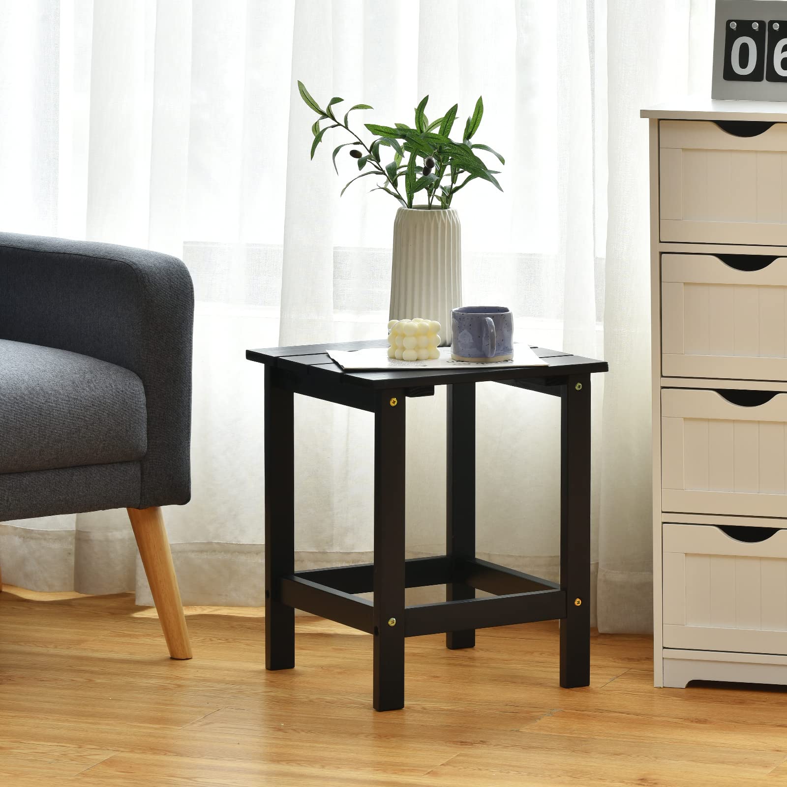 Outdoor Side Table, 15 Square Wood End Table with Slatted Design