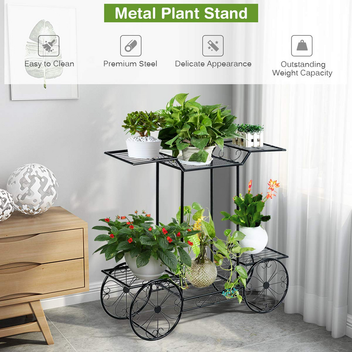 Giantex Garden Cart Metal Plant Stand with 4 Decorative Wheels