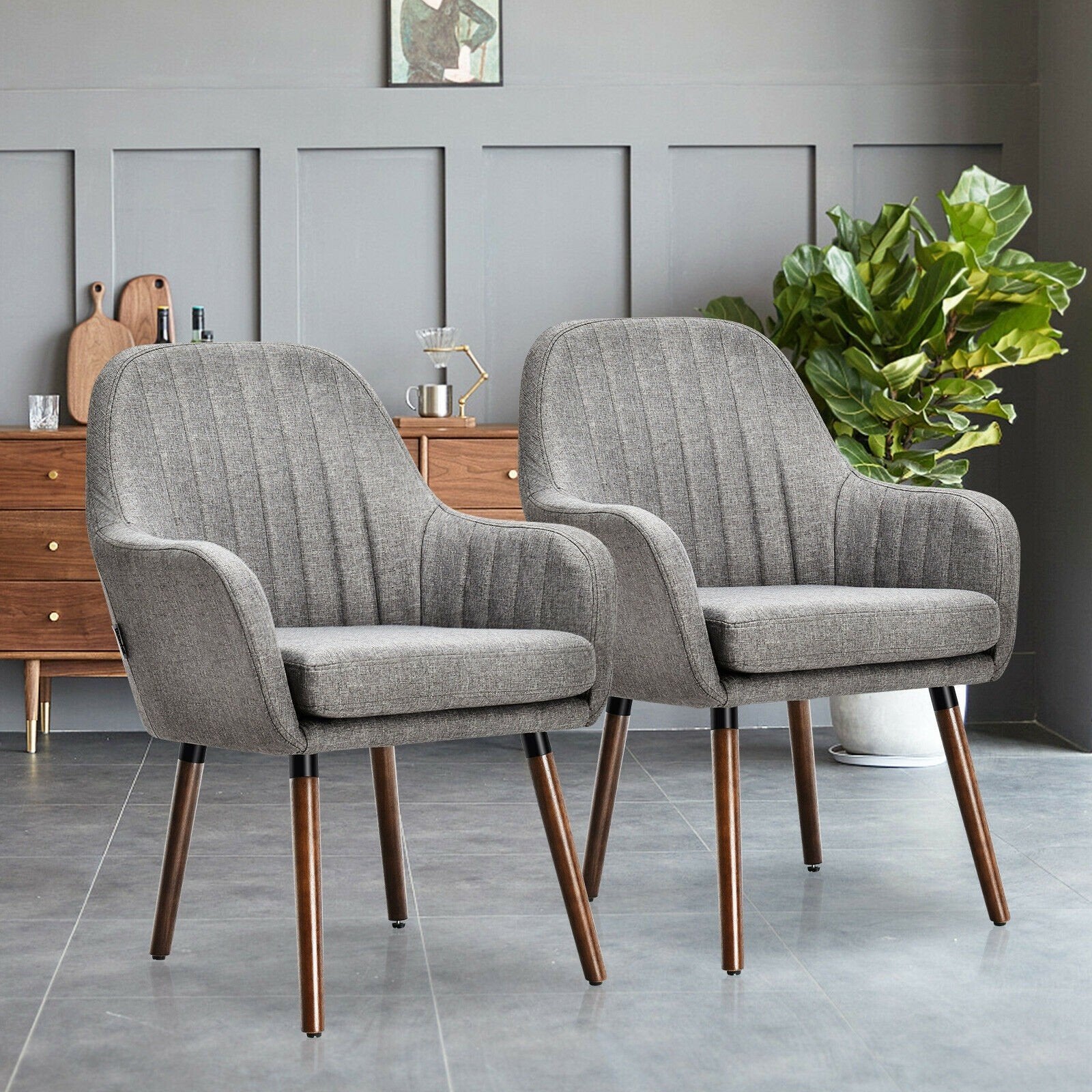 Set of 2 or 4 Fabric Dining Chairs, Accent Upholstered Arm Chair w/Wood Legs - Giantexus