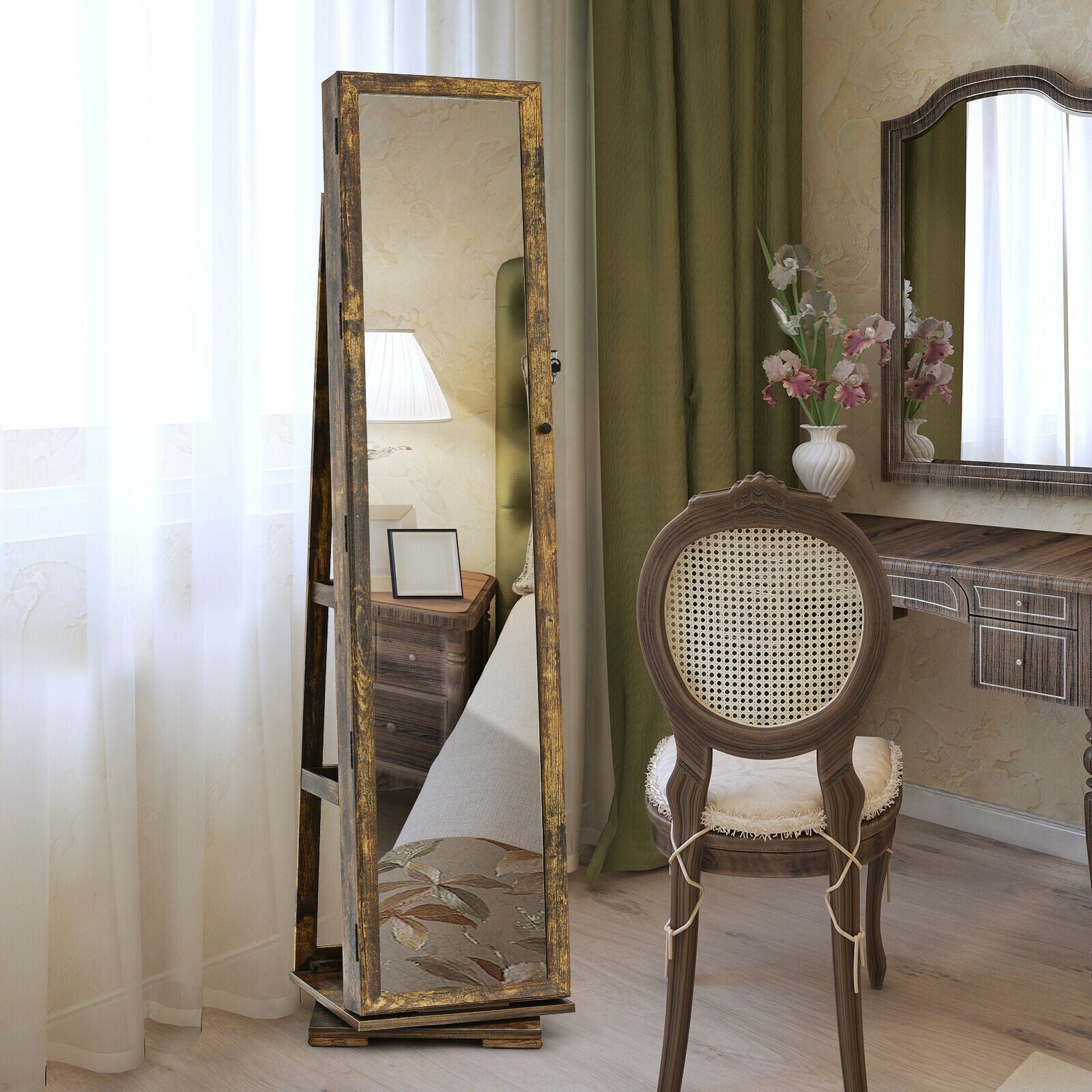 CHARMAID | 360-degree Rotating Jewelry Armoire with Higher Full Length Mirror - Giantexus