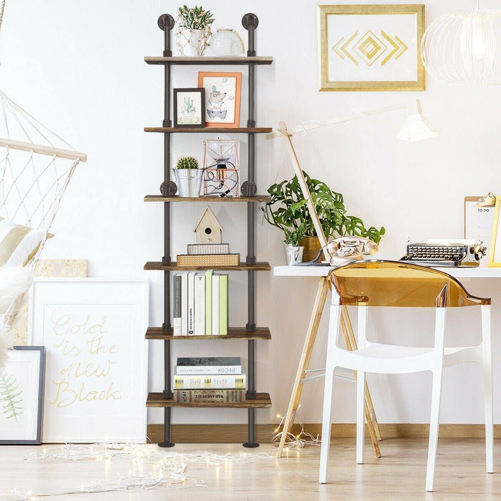 6 Tier Industrial Pipe Shelves with Wood - Giantexus
