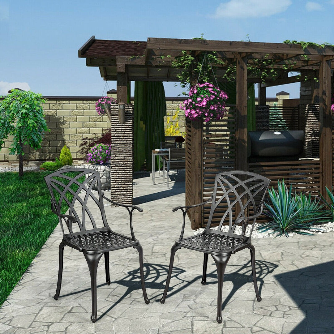 Set of 2 Outdoor Dining Chairs, Cast Aluminum Chairs with Armrest