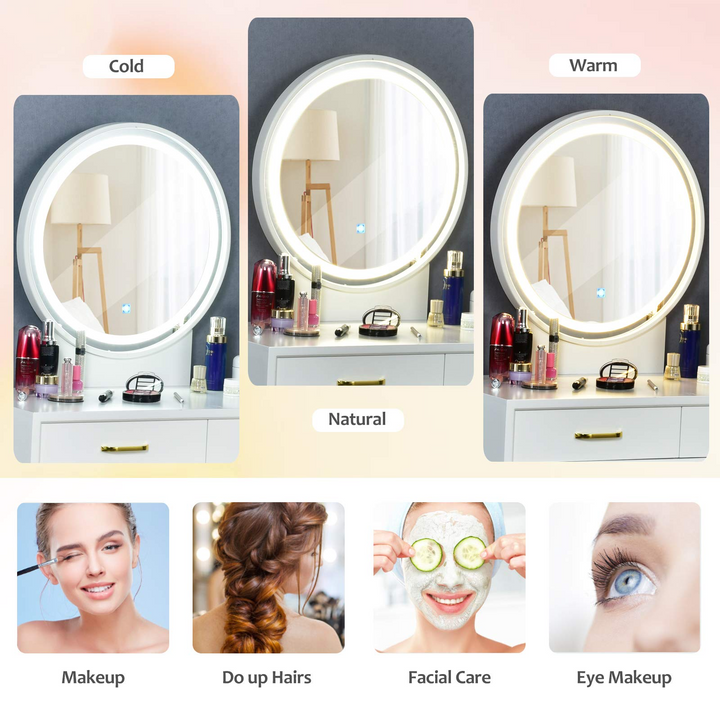 CHARMAID Vanity Set with Touch Screen Dimming Lighted Mirror - Giantexus