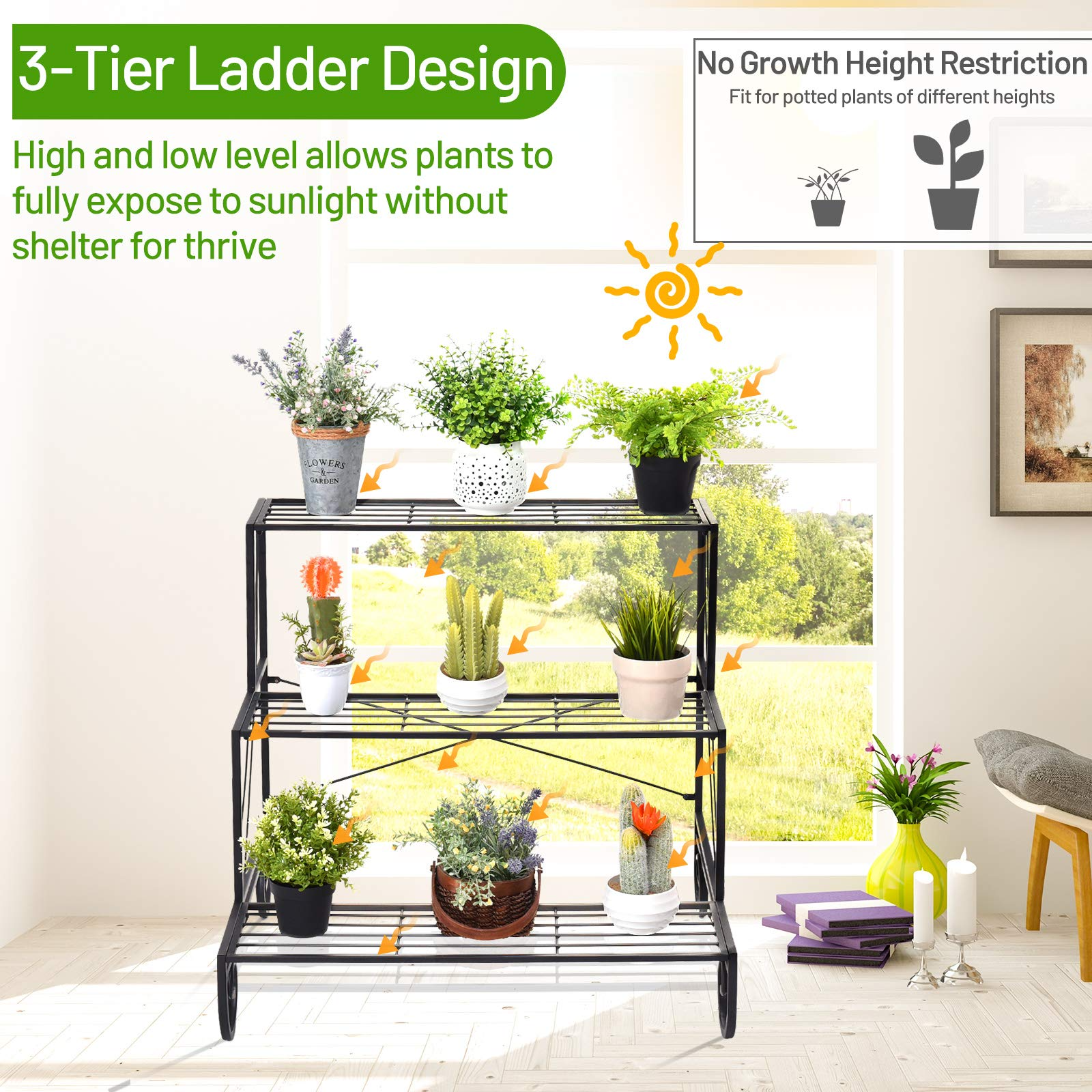 Giantex 3 Tier Metal Plant Stand, Stair Style Flower Pot Holder
