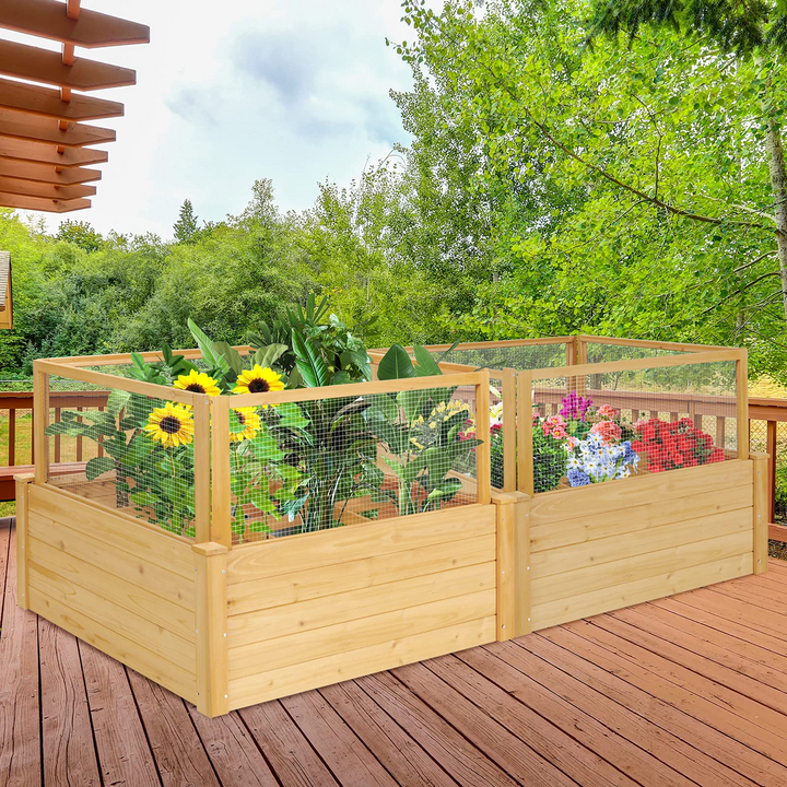 Wood Garden Bed with Critter Guard Fence (42" LX42 WX32.5 H)