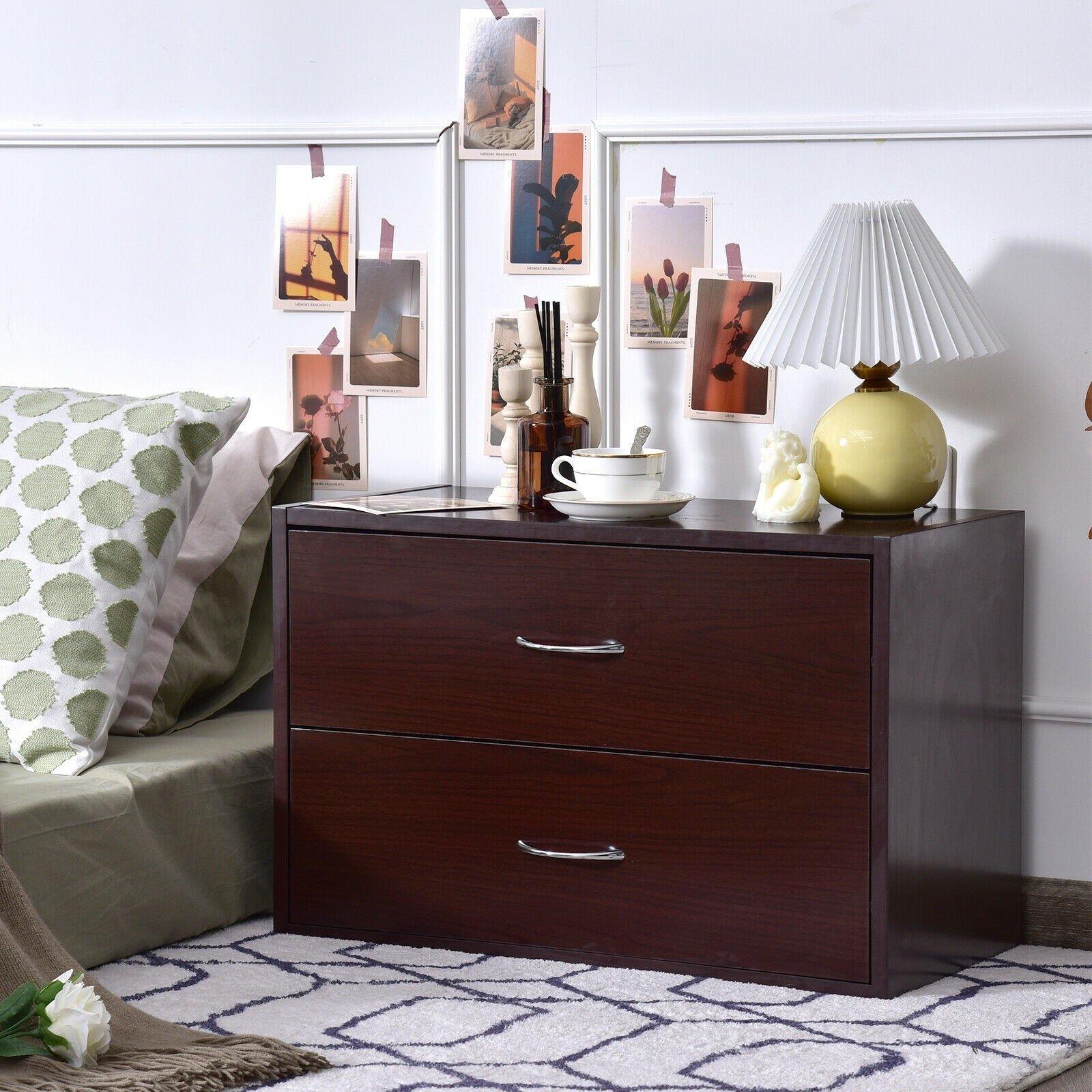 2-Drawer Dresser Retro Stackable Storage Cabinet with Handles - Giantexus