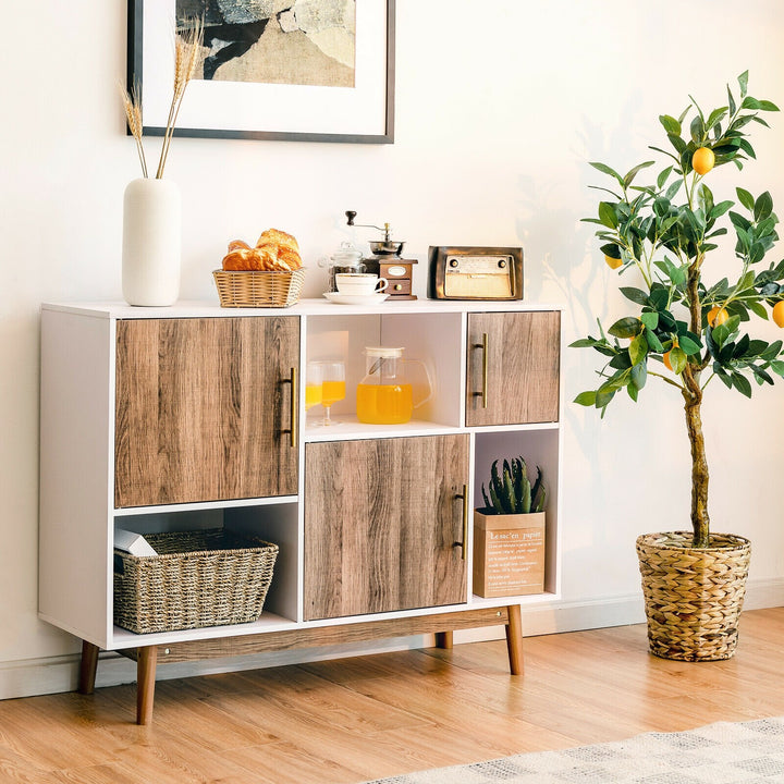 Sideboard Storage Cabinet W/Storage Compartments, Doors and Wood Legs