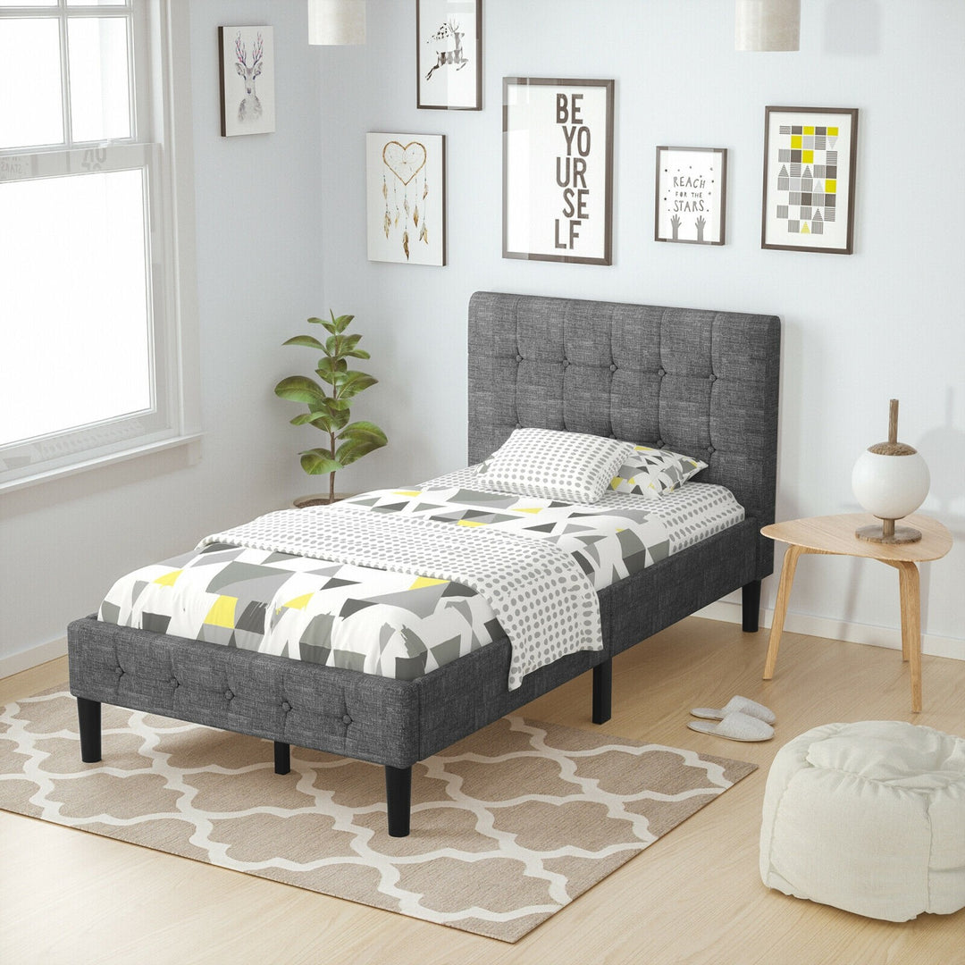 Platform Bed with Button Tufted Headboard | Upholstered Bed Frame